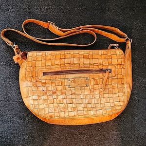 Gianni Conti Soft Woven Brown Leather Crossbody Purse